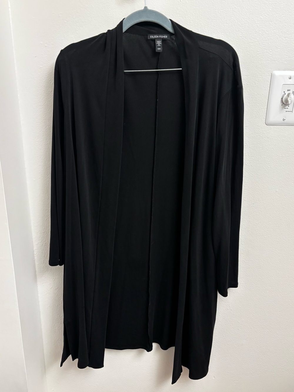 Eileen Fisher 100% Silk Black Long Open-Front Draped Cardigan Womens Medium